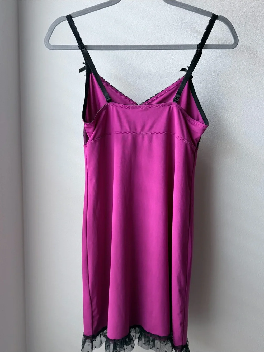 Y2K Fuchsia Chemise with Black Lace Accents